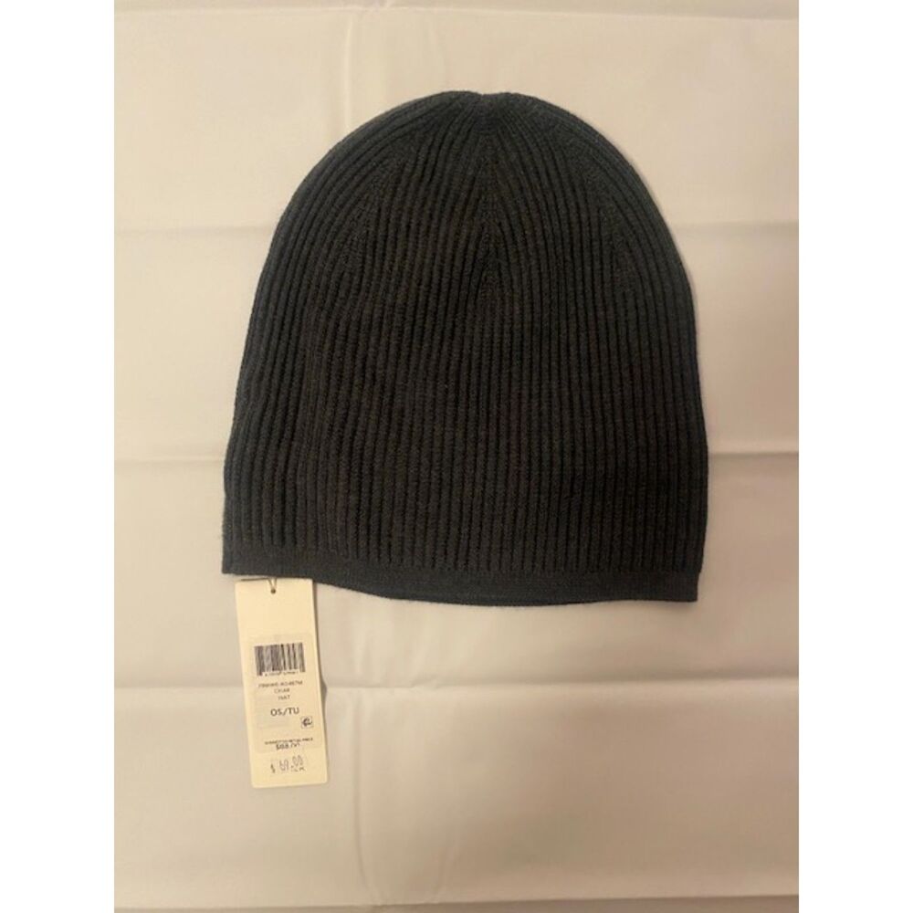 NWT Eileen Fisher Fine Merino Wool Ribbed Beanie Hat Charcoal Gray OS / TU